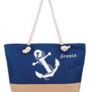 ΤΣΑΝΤΑ ΘΑΛΑΣΣΗΣ ΥΦΑΣΜΑΤΙΝΗ NAVY ΜΕ ΑΓΚΥΡΑ 1 ΟΨΗΣ ''GREECE'' 55x16x40cm
