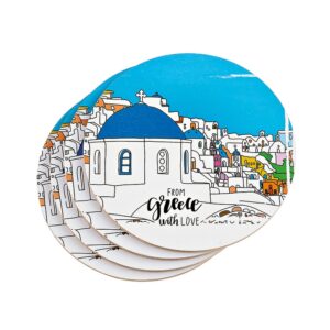ΣΟΥΒΕΡ ΣΤΡΟΓΓΥΛΑ ΜΕ ΦΕΛΛΟ ΣΕΤ 4 ΤΕΜΑΧΙΩΝ ΕΛΛΗΝΙΚΟ ΝΗΣΙ ''FROM GREECE WITH LOVE'' Φ10cm