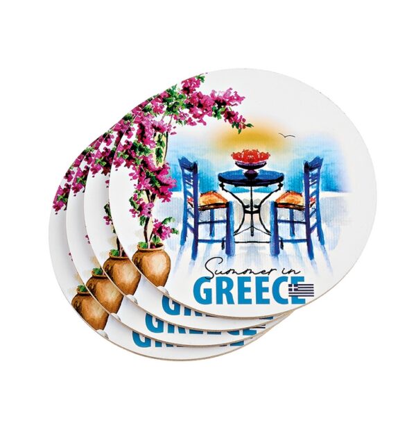 ΣΟΥΒΕΡ ΣΤΡΟΓΓΥΛΑ ΜΕ ΦΕΛΛΟ ΣΕΤ 4 ΤΕΜΑΧΙΩΝ ΒΟΥΚΑΜΒΙΛΙΑ ''SUMMER IN GREECE''  Φ10cm