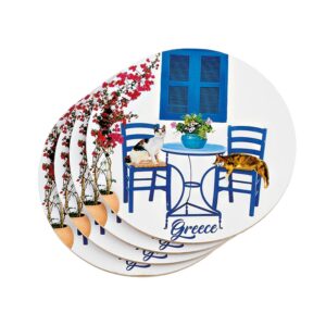 ΣΟΥΒΕΡ ΣΤΡΟΓΓΥΛΑ ΜΕ ΦΕΛΛΟ ΣΕΤ 4 ΤΕΜΑΧΙΩΝ ΓΑΤΕΣ ''GREECE'' Φ10cm
