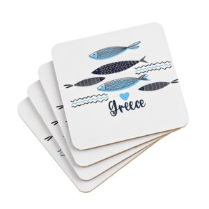 ΣΟΥΒΕΡ ΤΕΤΡΑΓΩΝΑ ΜΕ ΦΕΛΛΟ ΣΕΤ 4 ΤΕΜΑΧΙΩΝ ΨΑΡΑΚΙΑ ''GREECE'' 10x10cm