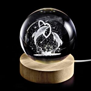 ΚΡΥΣΤΑΛΛΙΝΗ ΜΠΑΛΑ ΦΩΤΙΣΤΙΚΟ ΜΕ ΞΥΛΙΝΗ ΒΑΣΗ ΔΕΛΦΙΝΙΑ 7cm