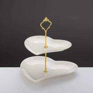 ΕΤΑΖΕΡΑ ΛΕΥΚΗ ΠΟΡΣΕΛΑΝΙΝΗ 2 ΕΠΙΠΕΔΩΝ ΚΑΡΔΙΑ ΜΕ ΧΡΥΣΗ ΒΑΣΗ 23x23x24cm