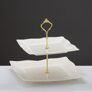 ΕΤΑΖΕΡΑ ΛΕΥΚΗ ΠΟΡΣΕΛΑΝΙΝΗ 2 ΕΠΙΠΕΔΩΝ ΤΕΤΡΑΓΩΝΗ ΜΕ ΧΡΥΣΗ ΒΑΣΗ 26x26x24cm